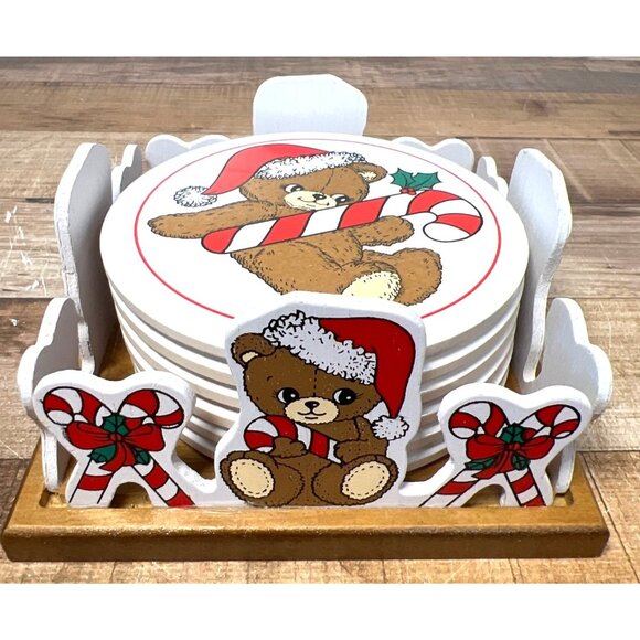 House Of Lloyd Christmas Teddy Bear Coaster Set & Holder - Picture 1 of 4